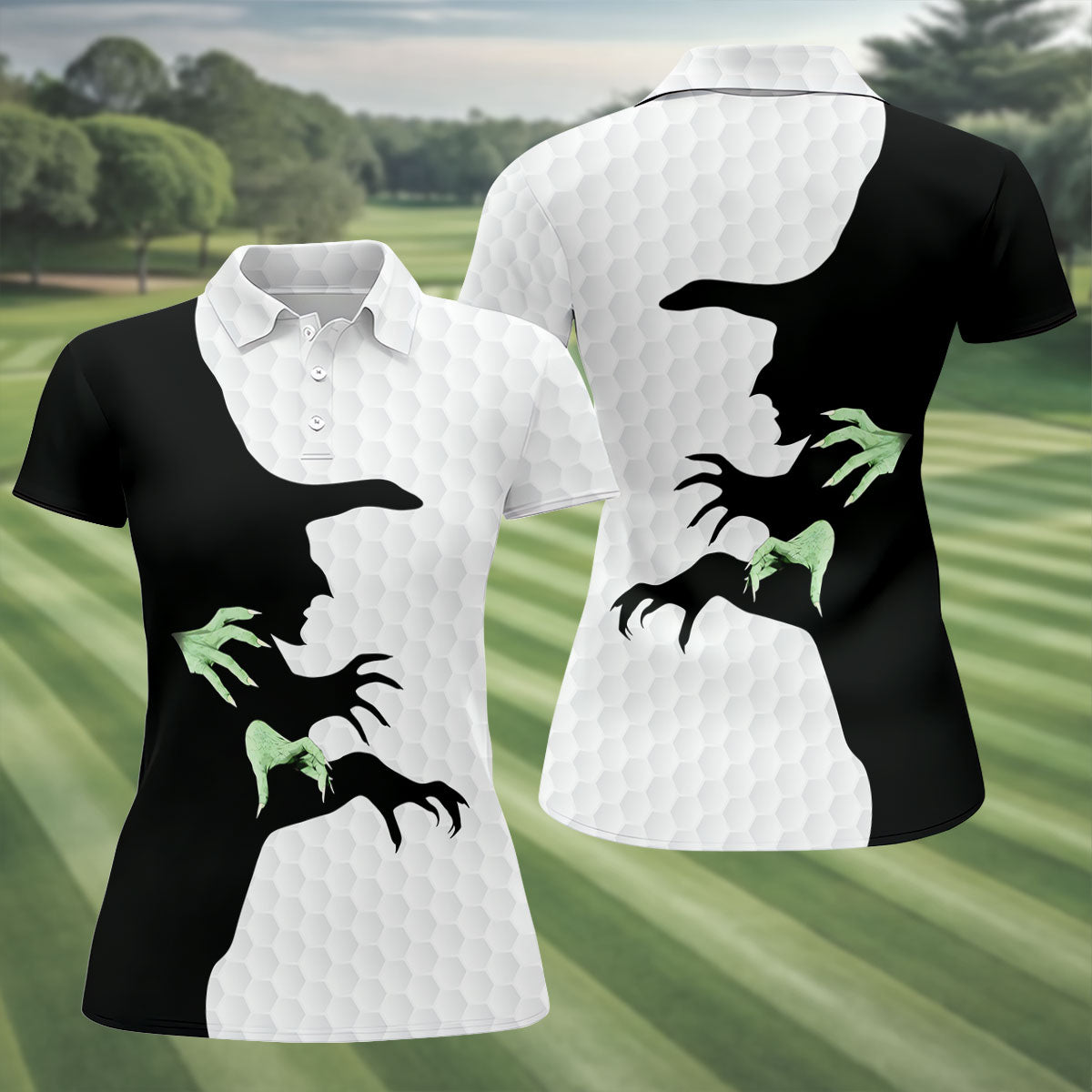 Halloween Wicked Witch Shadow Golf Shirt, Women's Golf Polo, Ladies Golf Tops