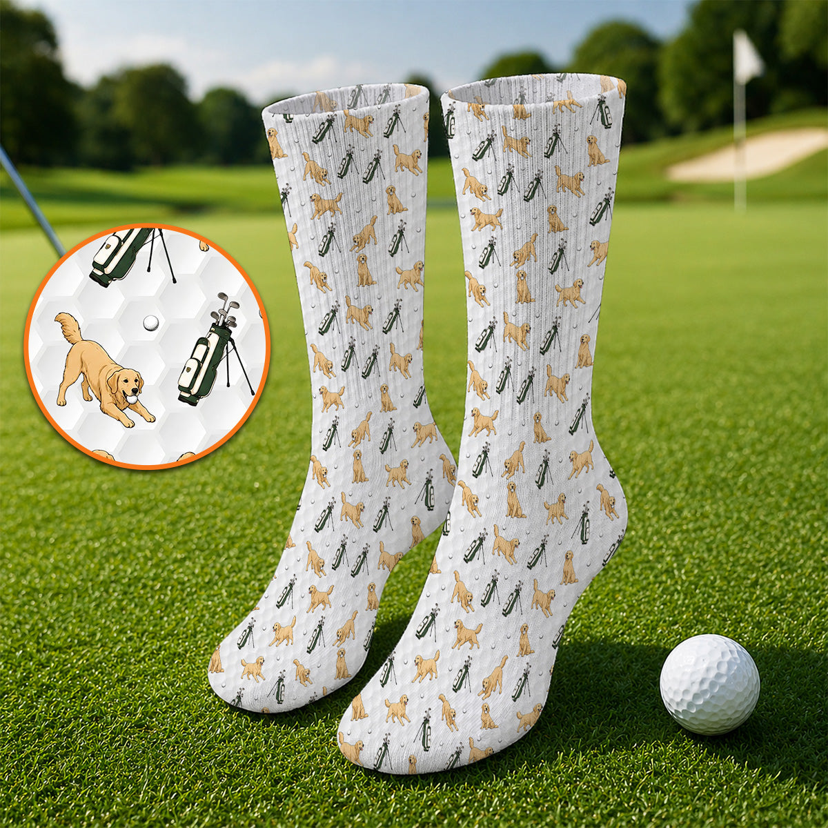 Funny Golden Retriever Pattern Golf Sock, Golden Retriever Golf Socks For Golfer, Dad Golf Gift
