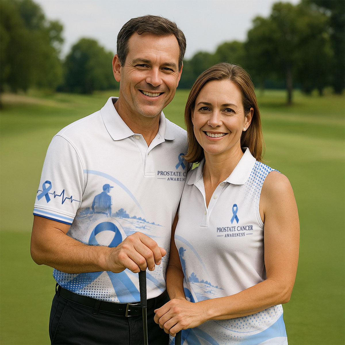Blue Ribbon Golfer Prostate Cancer Awareness Polo Shirt, Golf Shirts For Men