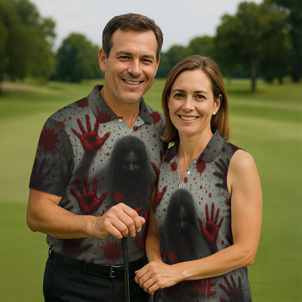 I'm Fine Horror Blood Hand Ghost Halloween Golf Polo Shirt, Printed Golf Shirts For Men