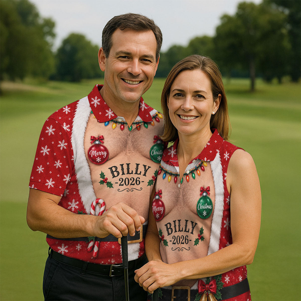 Funny Merry Christmas Custom Name Polo Shirt, Hawaiian Golf Shirt, Mens Golf Apparel