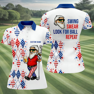 Patriotic Man Golf And Beer Argyle Pattern 4th Of July Golf Shirt, 250 Years Golf Shirt For Women