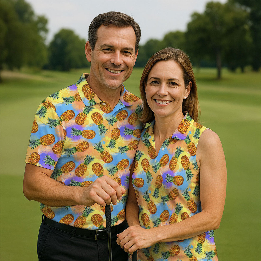 Watercolor Pineapple Tropical Pattern Design Hawaiian Golf Shirt, Golf Shirts For Men, Polo Shirts For Men