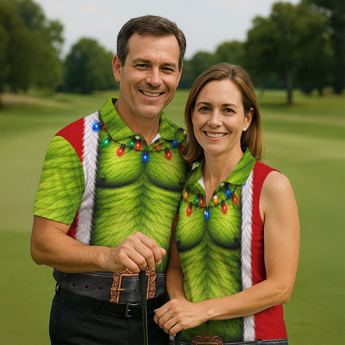 Green Furry Christmas Lights Golf Polo Shirt, Christmas Golf Shirt, Mens Golf Apparel