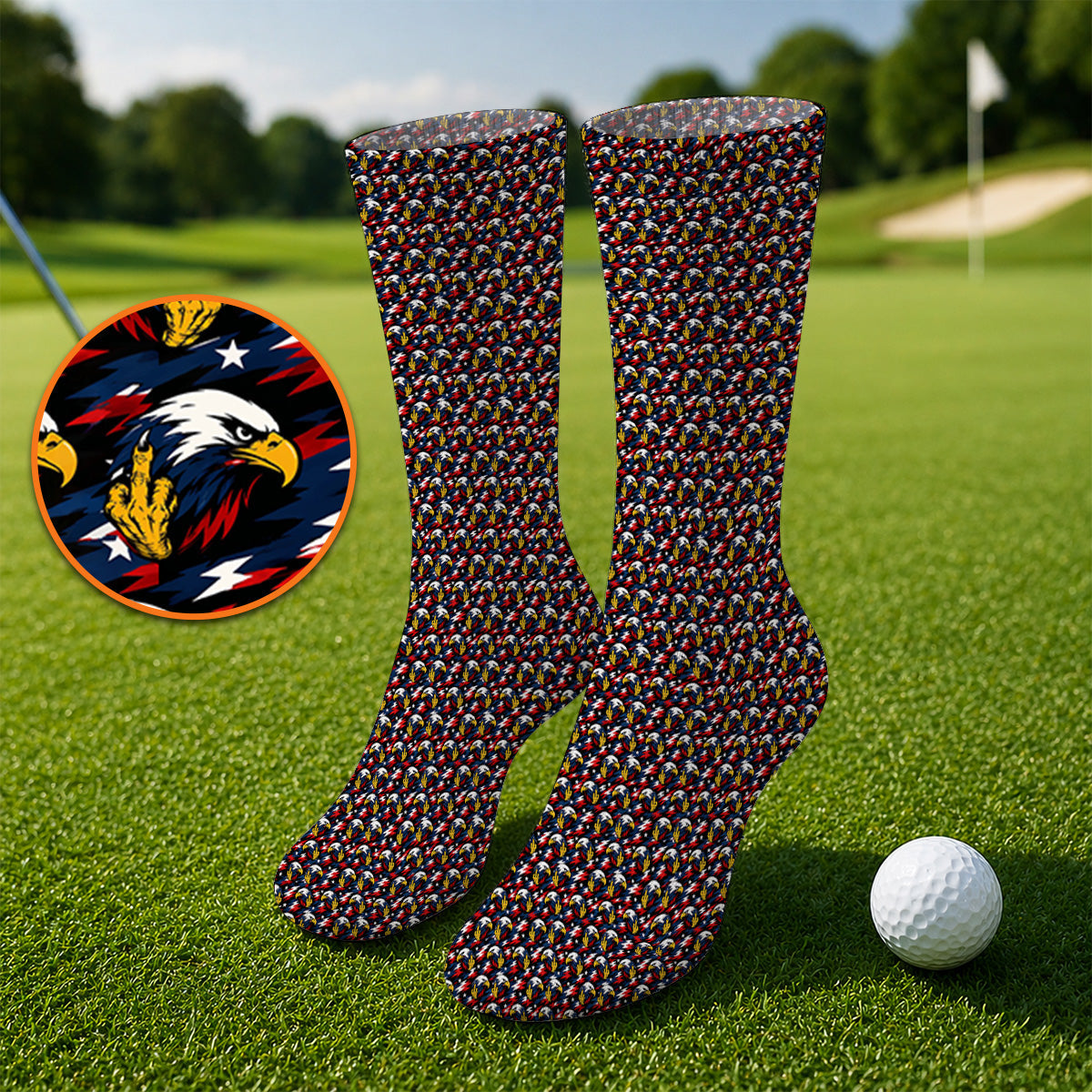 Eagle Middle Finger Golf Socks, USA Patriotic Pattern Golf Sock, Crazy Golf Gift For Golfer