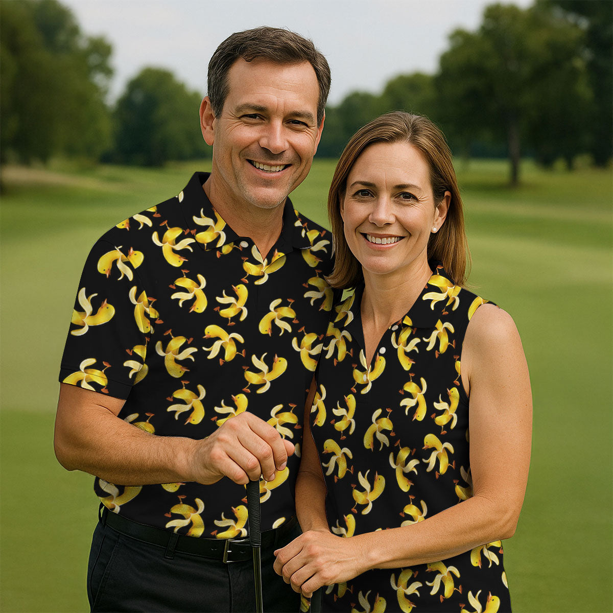 Banana Duck Hawaiian Golf Shirt, Men's Funny Golf Shirts, Polo Shirts For Men