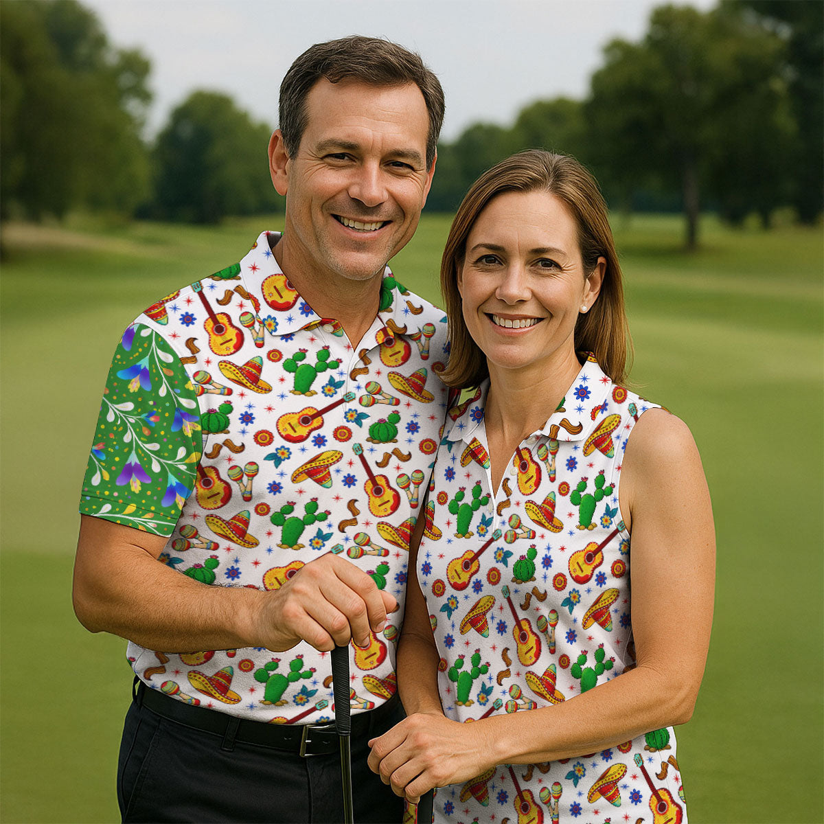 Mexican Party Seamless Pattern Golf Tops For Men, Cinco De Mayo Celebration Golf Shirts For Men