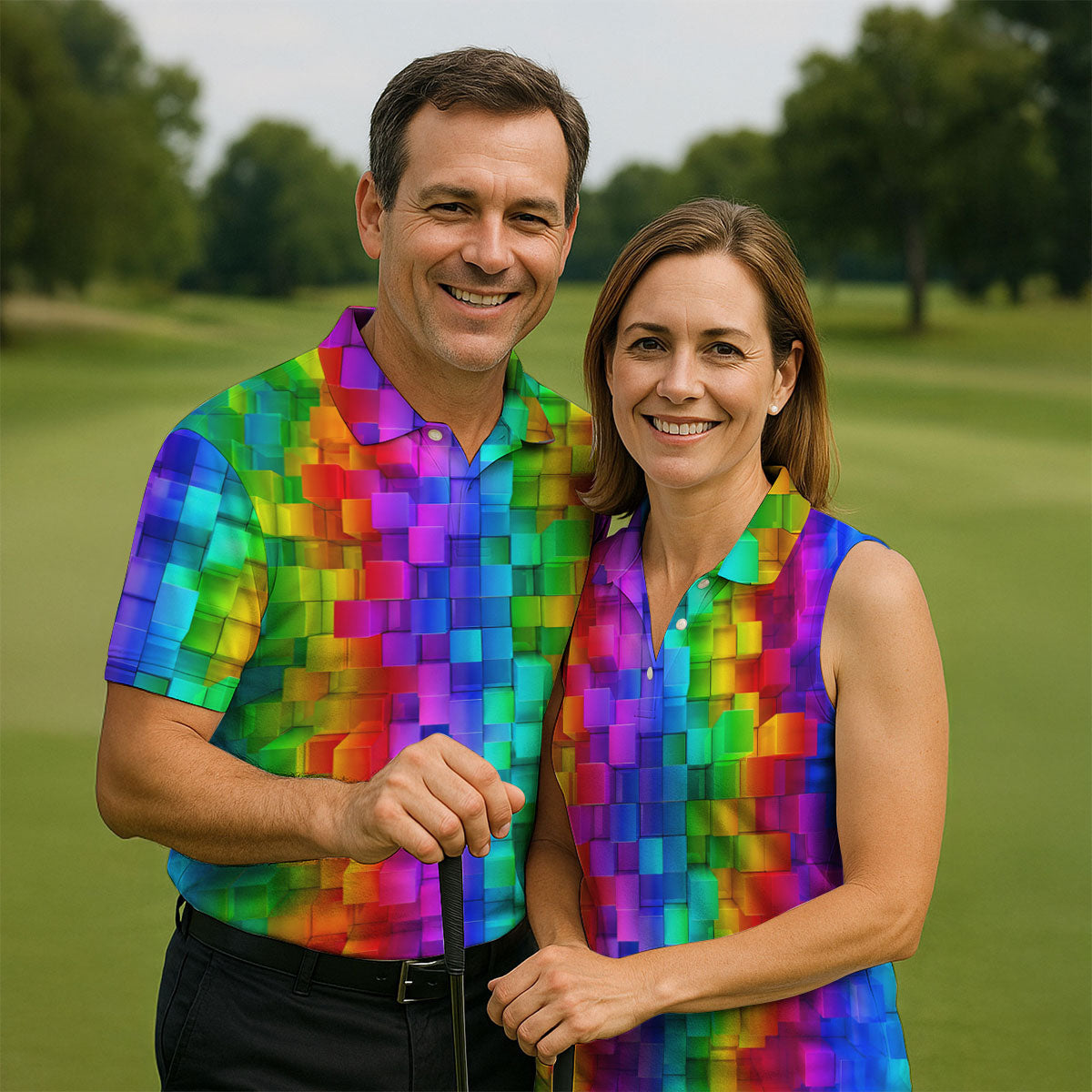 Rainbow Cube 3D Effect LGBT Support Golf Tops For Men, Gay Pride Month Celebrate Golf Shirts For Men