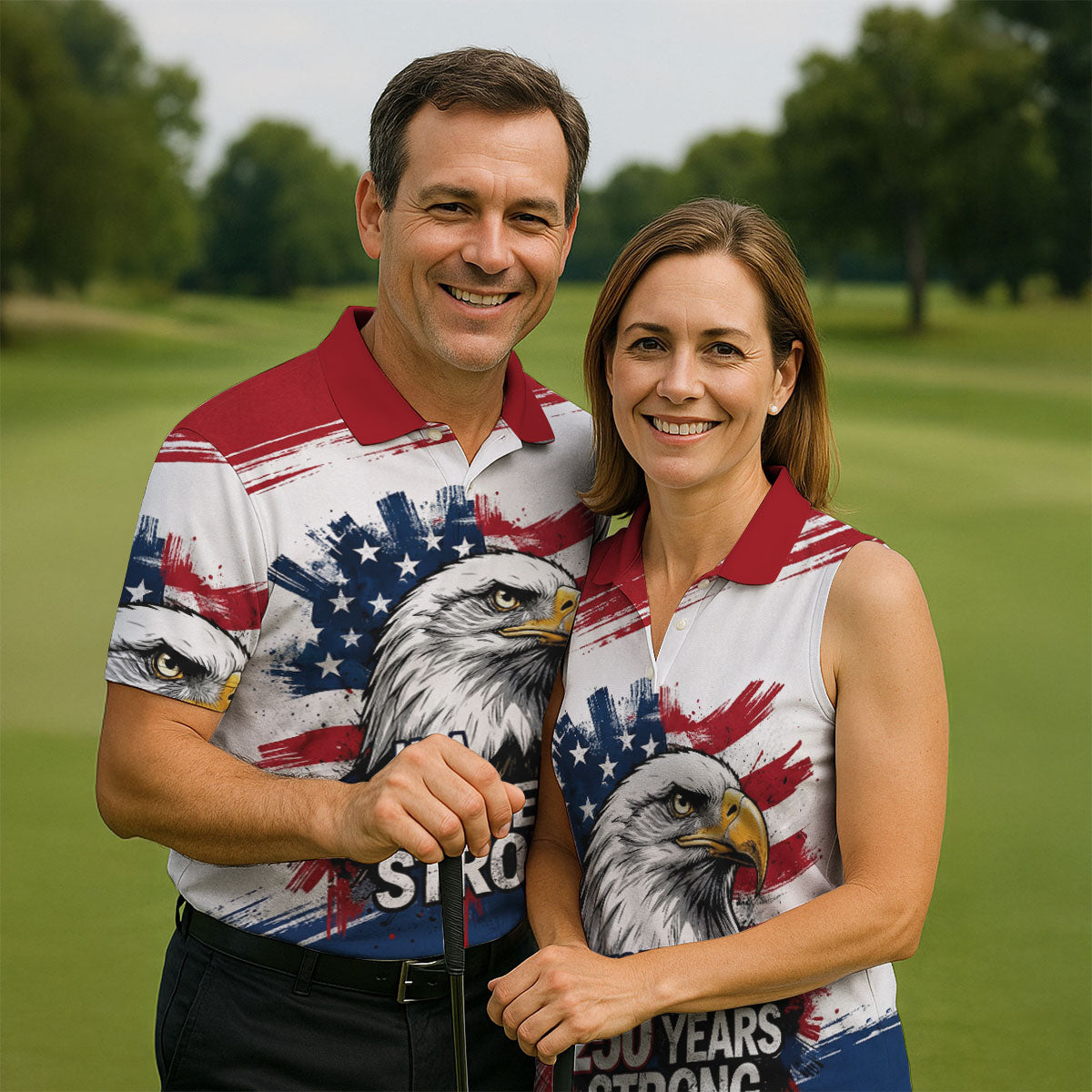 USA 250 Years Strong Bald Eagle American Flag Golf Shirt, Patriotic 4th Of July Golf Shirts For Men