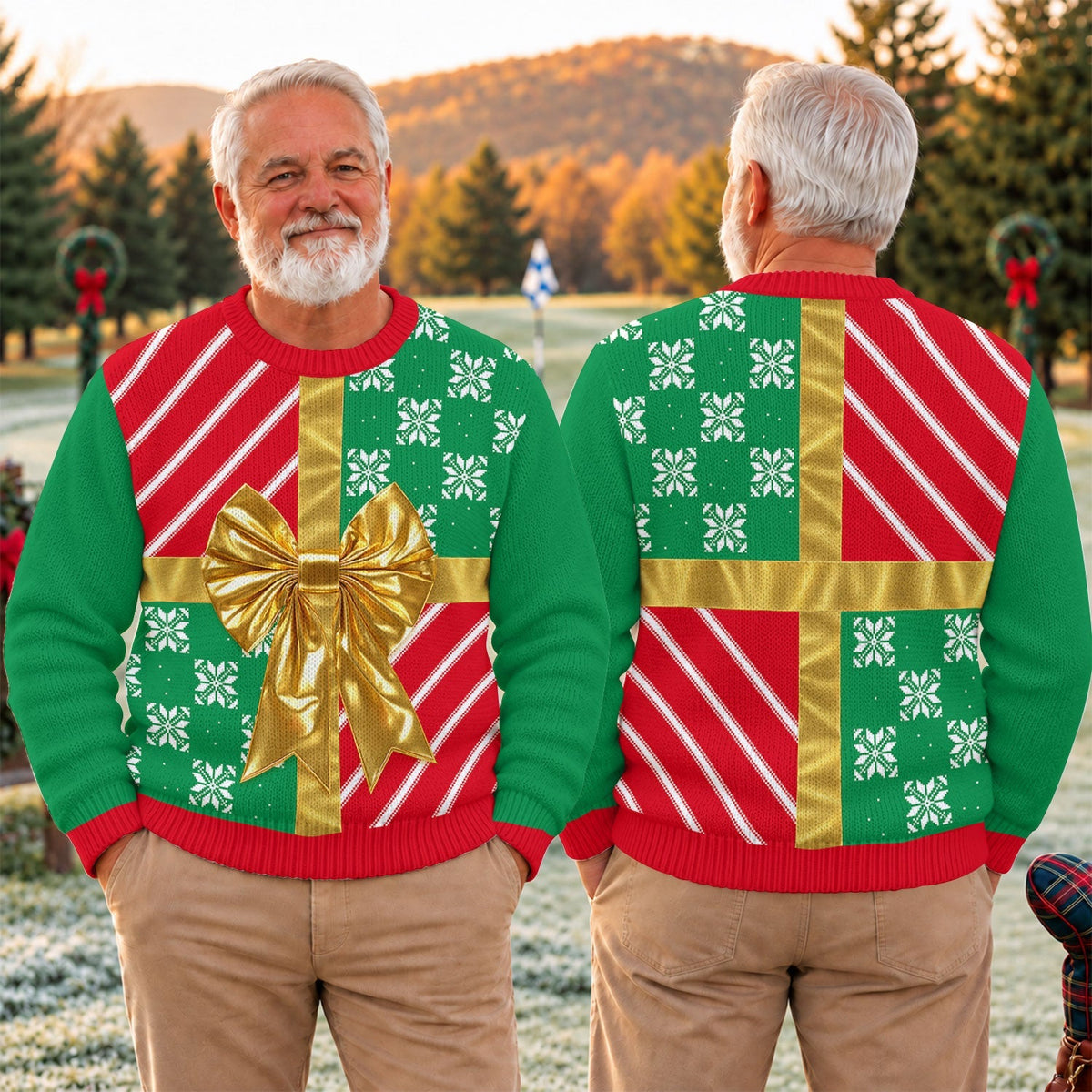 Gold Bow Gift Wrap Ugly Christmas Sweater, Funny Christmas Sweaters, Christmas Gifts