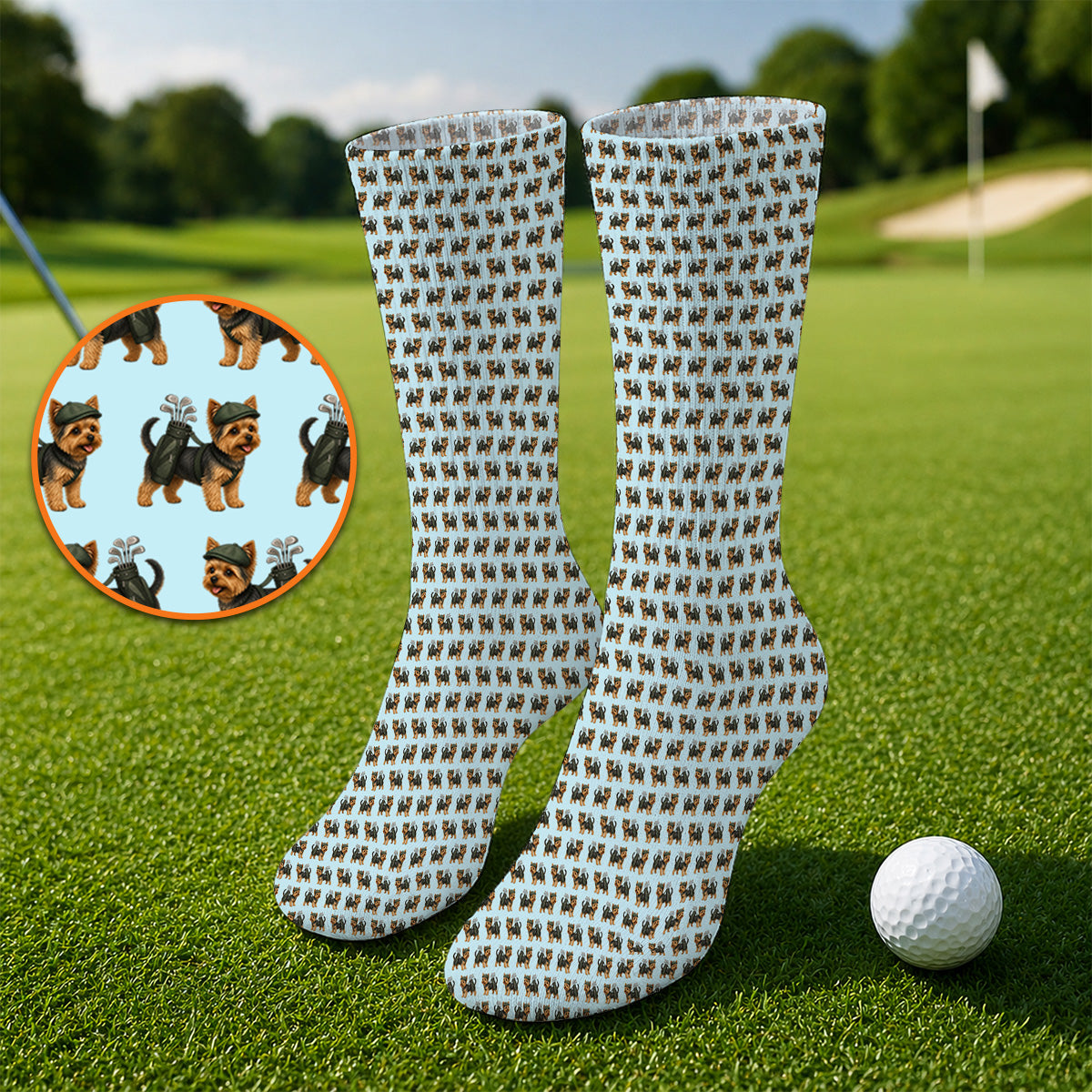Yorkie Golf Pattern Golf Socks, Yorkshire Terrier Golf Sock, Golf Gift For Golfer