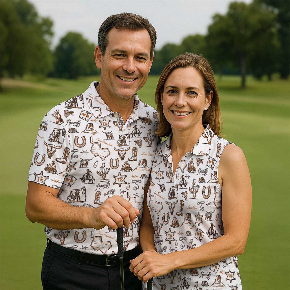 Texas Howdy Western Pattern Golf Polo Shirt, Mens Golf Shirts, Hawaiian Golf Shirt