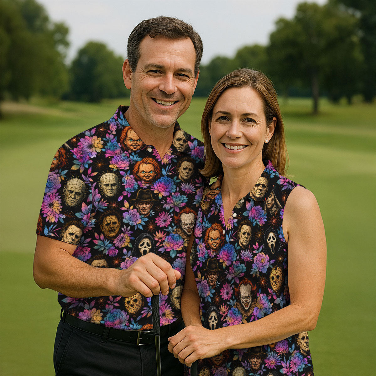 Floral Horror Character Halloween Golf Shirt, Golf Shirts For Men, Mens Golf Apparel