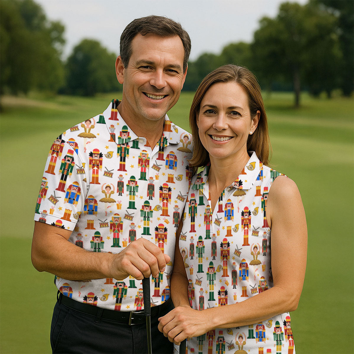 Nutcracker Christmas Golf Tops For Men, White Polo Shirt ??ns, Christmas Golf Shirt, Golfing Apparel