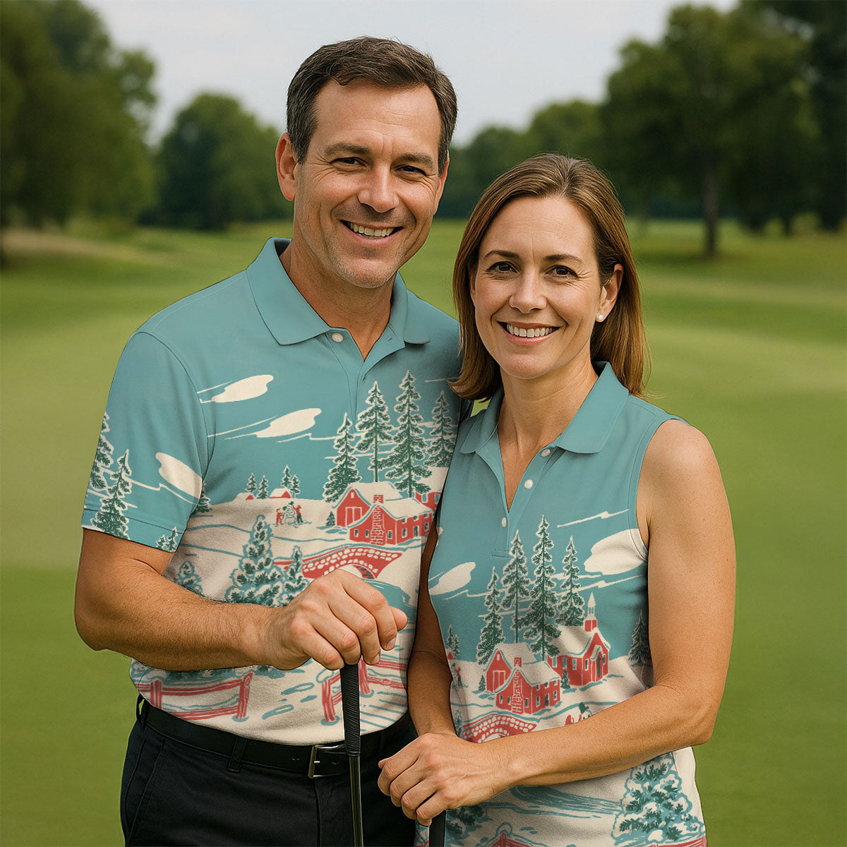 Christmas Winter Village Snowman Golf Polo Shirt, Mens Golf Polo, Golf Apparel For Men