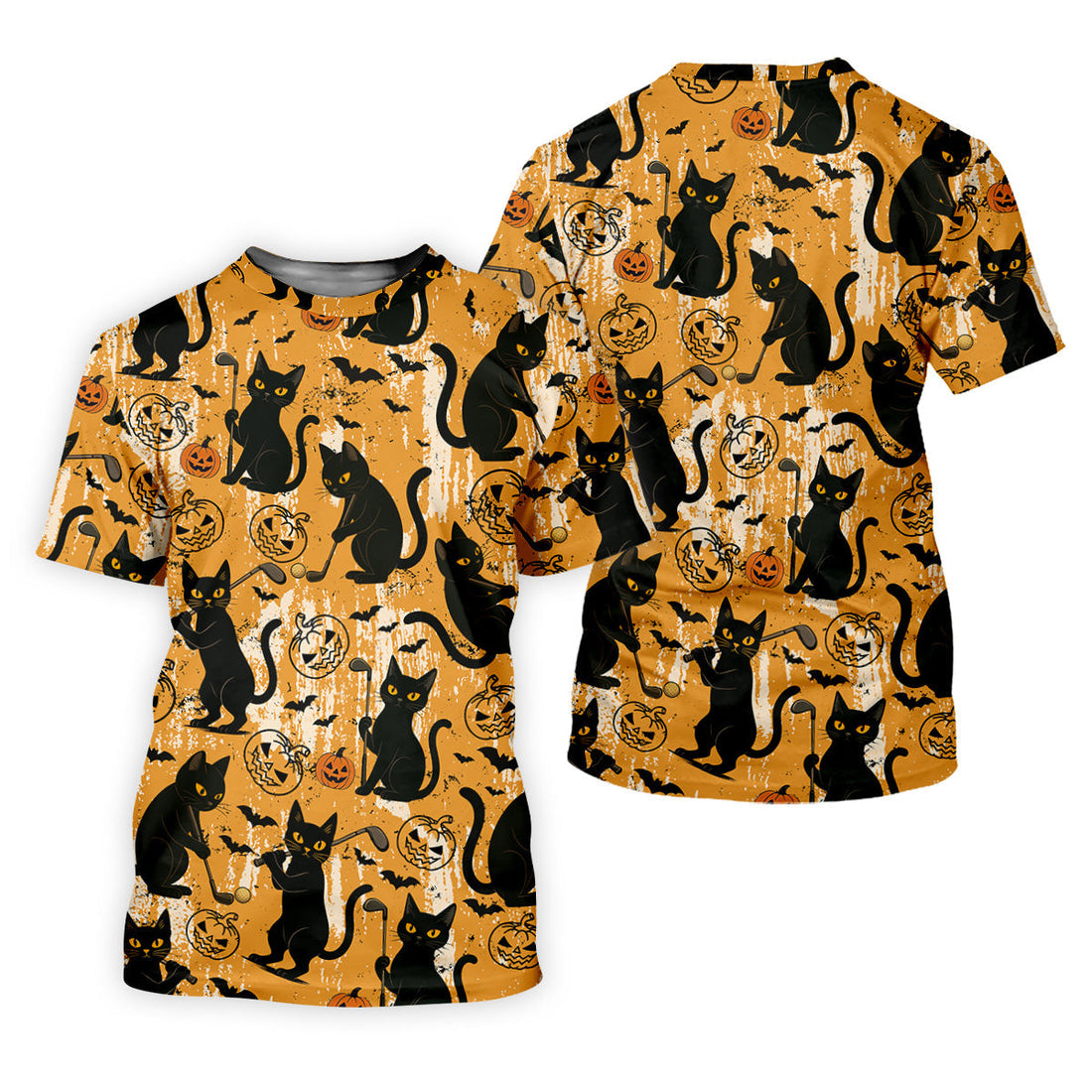 Funny Black Cat Men's Golf Polo ShirtHalloween Golf Shirt, Halloween Polo ShirtGolf Gift For Him