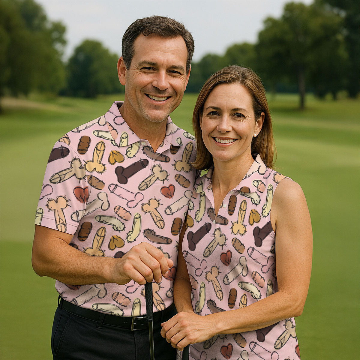 Funny Penis Doodle Pattern Golf Polo Shirt, Men's Golf Apparel, Novelty Golf Shirts For Men