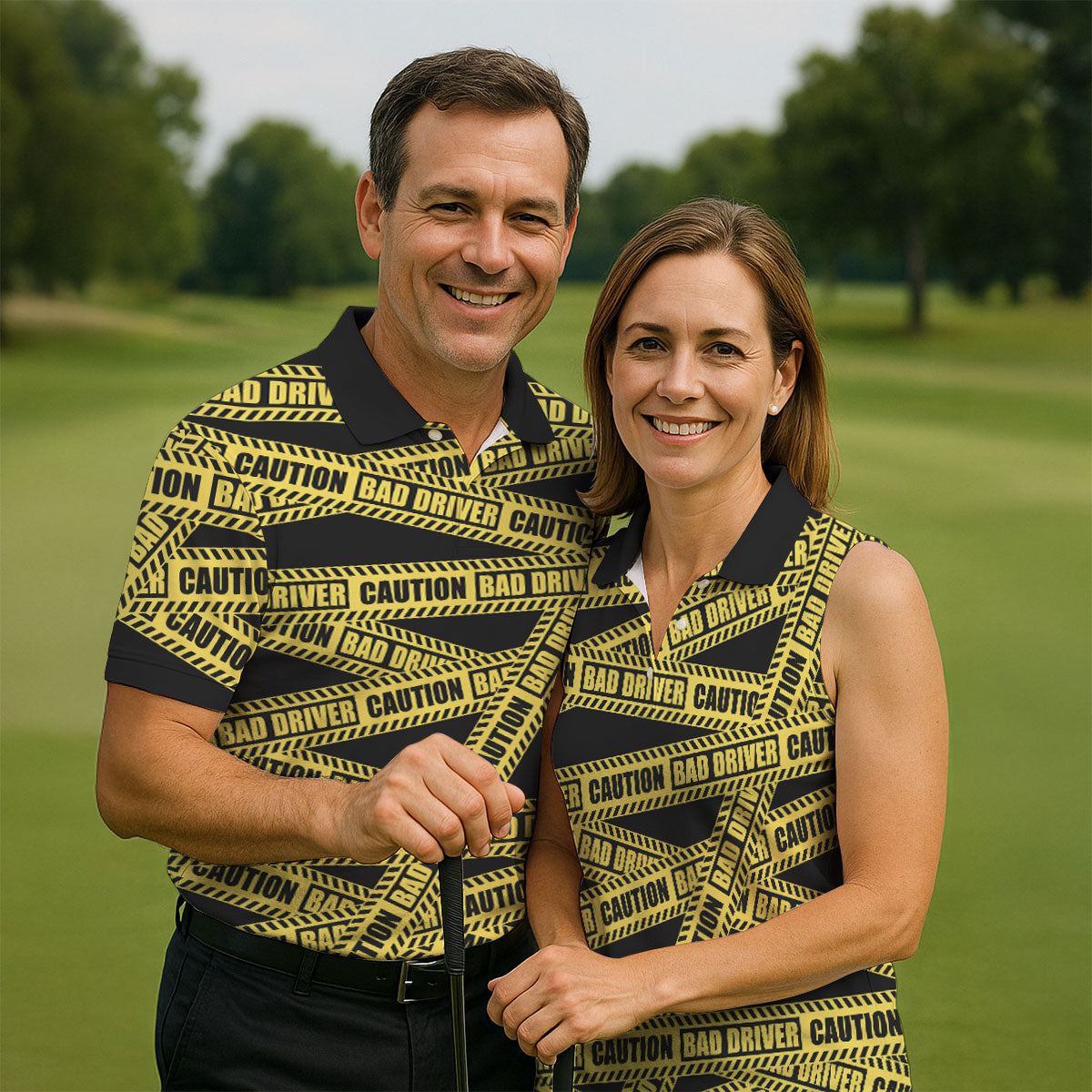 Funny Bad Driver Caution Tape Golf Polo Shirt, Golf Shirts For Men, Printed Golf Shirts