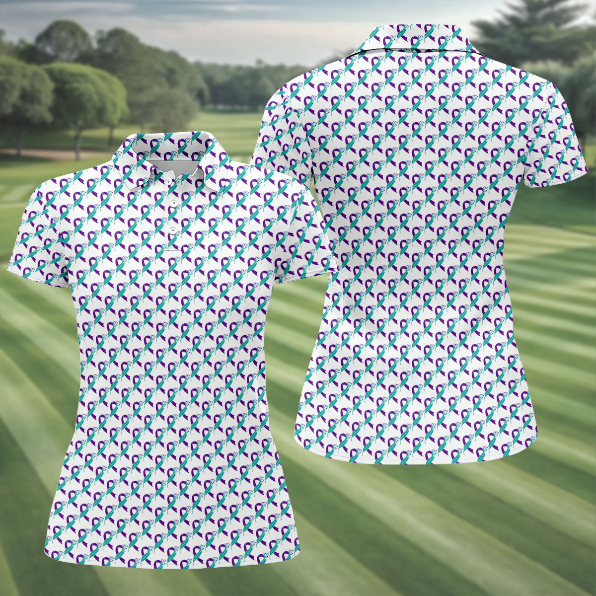 Suicide Awareness Feather Ribbon Pattern Women’s Golf Polo, Golf Tops For Women