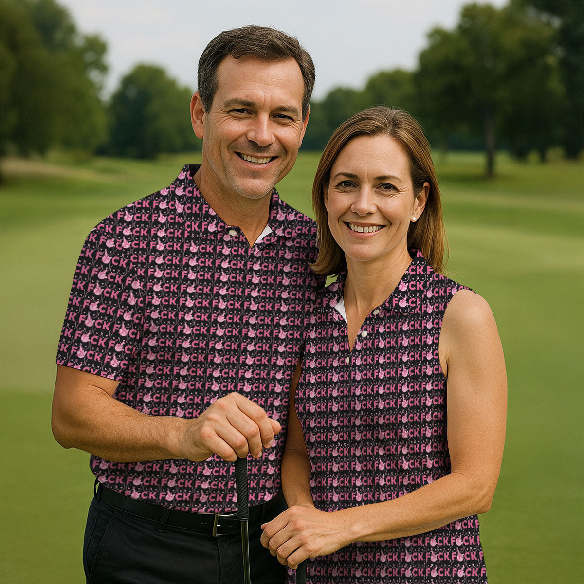 Fuck Breast Cancer Pink Ribbon Golf Polo Shirt, Women’s Golf Tops, Golf Shirts For Women