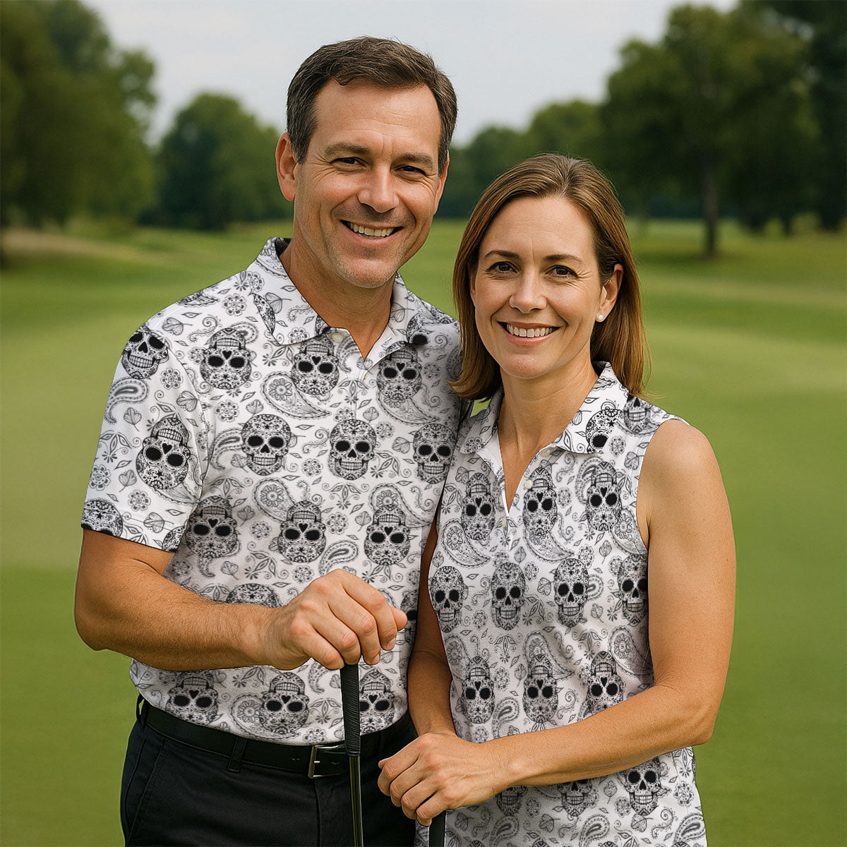Sugar Skull Paisley Pattern Golf Polo Shirt, Hawaiian Golf Shirt, Golf Polo Shirts For Men