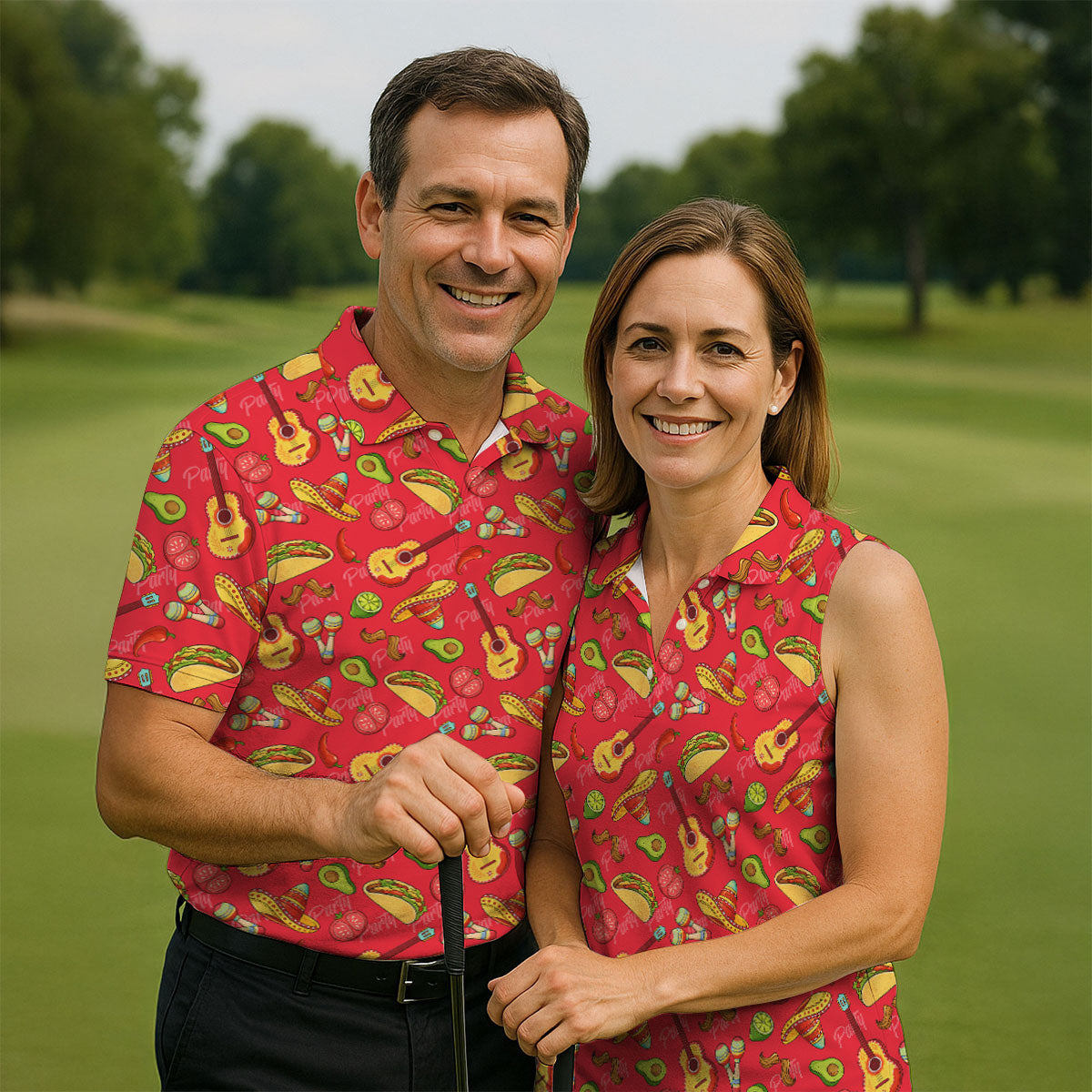 Mexican Party Seamless Pattern Red Ladies Golf Tops, Cinco De Mayo Celebration Golf Shirt For Women