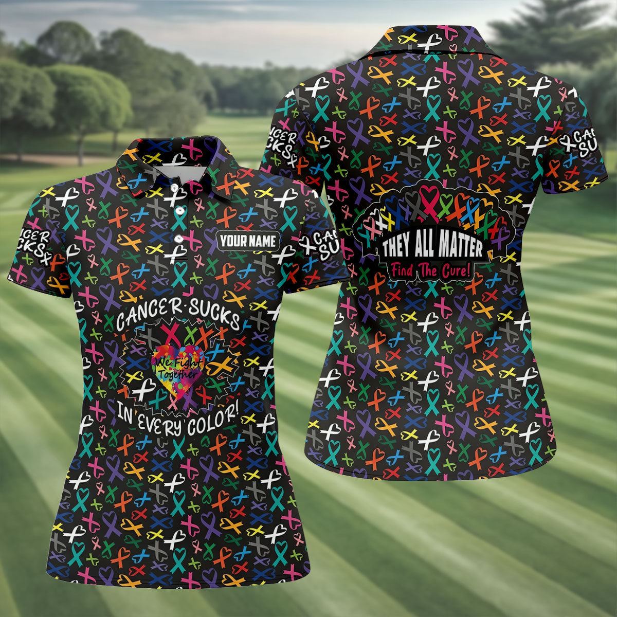Custom Breast Cancer Sucks In Every Color Polo Shirt, Women's Golf Polo, Printed Golf Shirt
