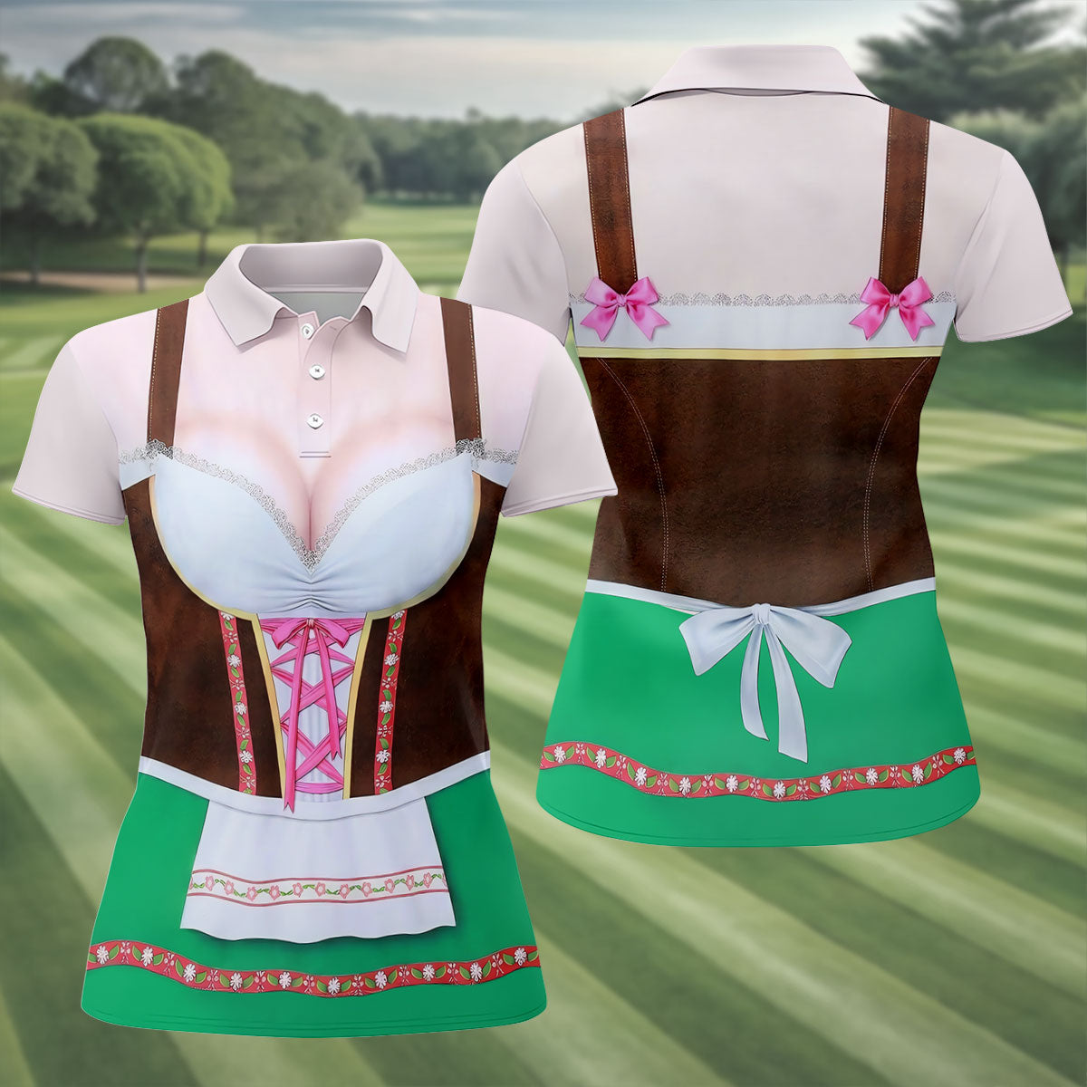 Funny Oktoberfest Dirndl Costume Polo Shirt, Womens Golf Polo, Golf Shirts For Women