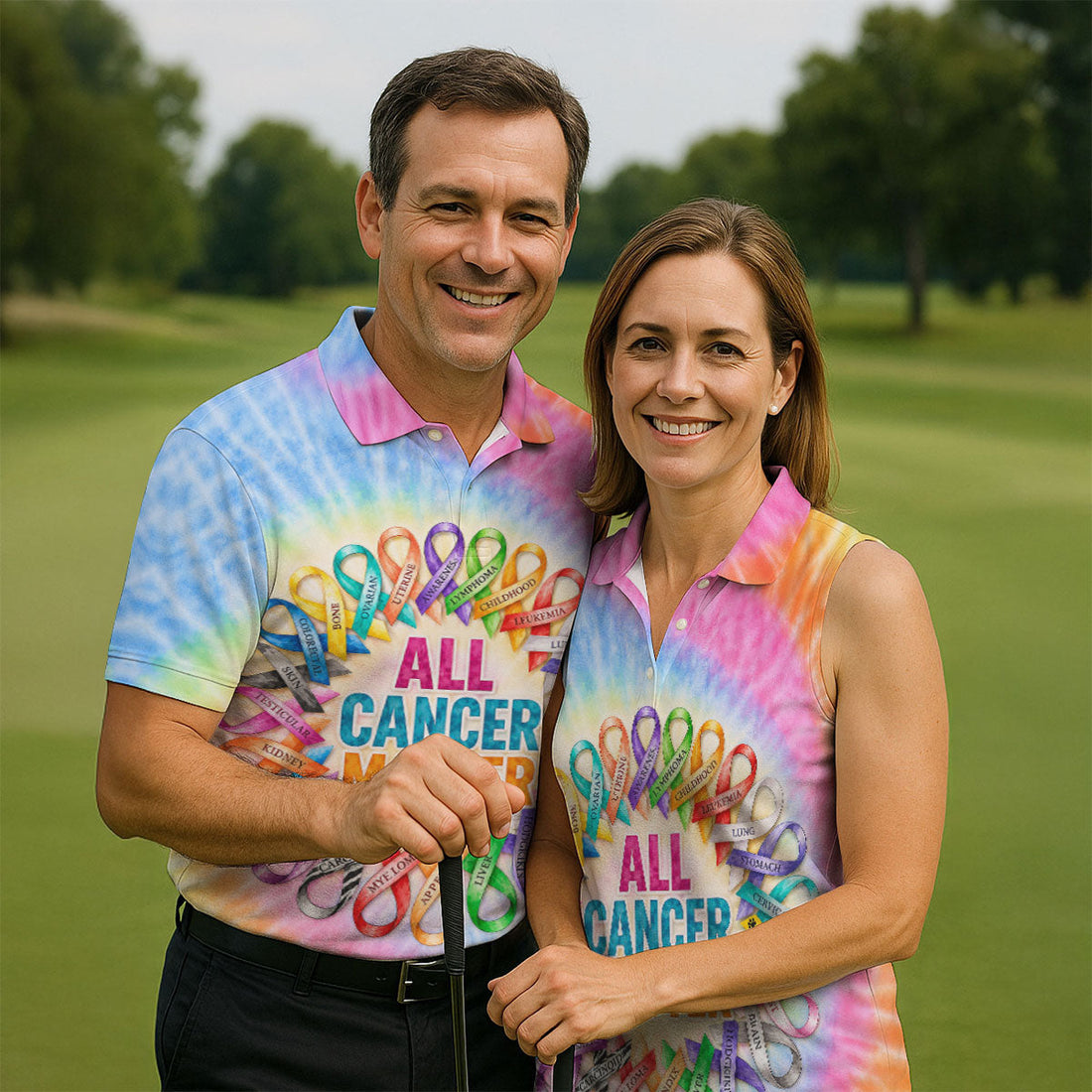 All Cancer Matter Colorful Ribbon Polo Shirt, Mens Golf Polo, Golf Apparel For Men
