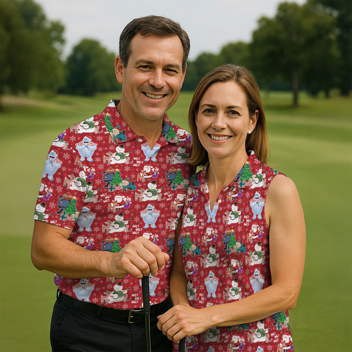 Ho Ho Ho Santa Snowman Men's Golf Polo Shirts, Christmas Golf Shirt, Polo Shirts For Men