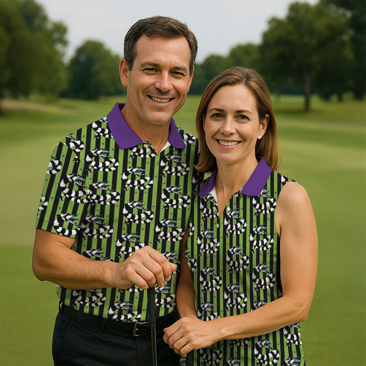 Beetle Stripe Snake Halloween Golf Polo Shirt for Men, Golf Polo Shirts For Men, Printed Golf Shirts