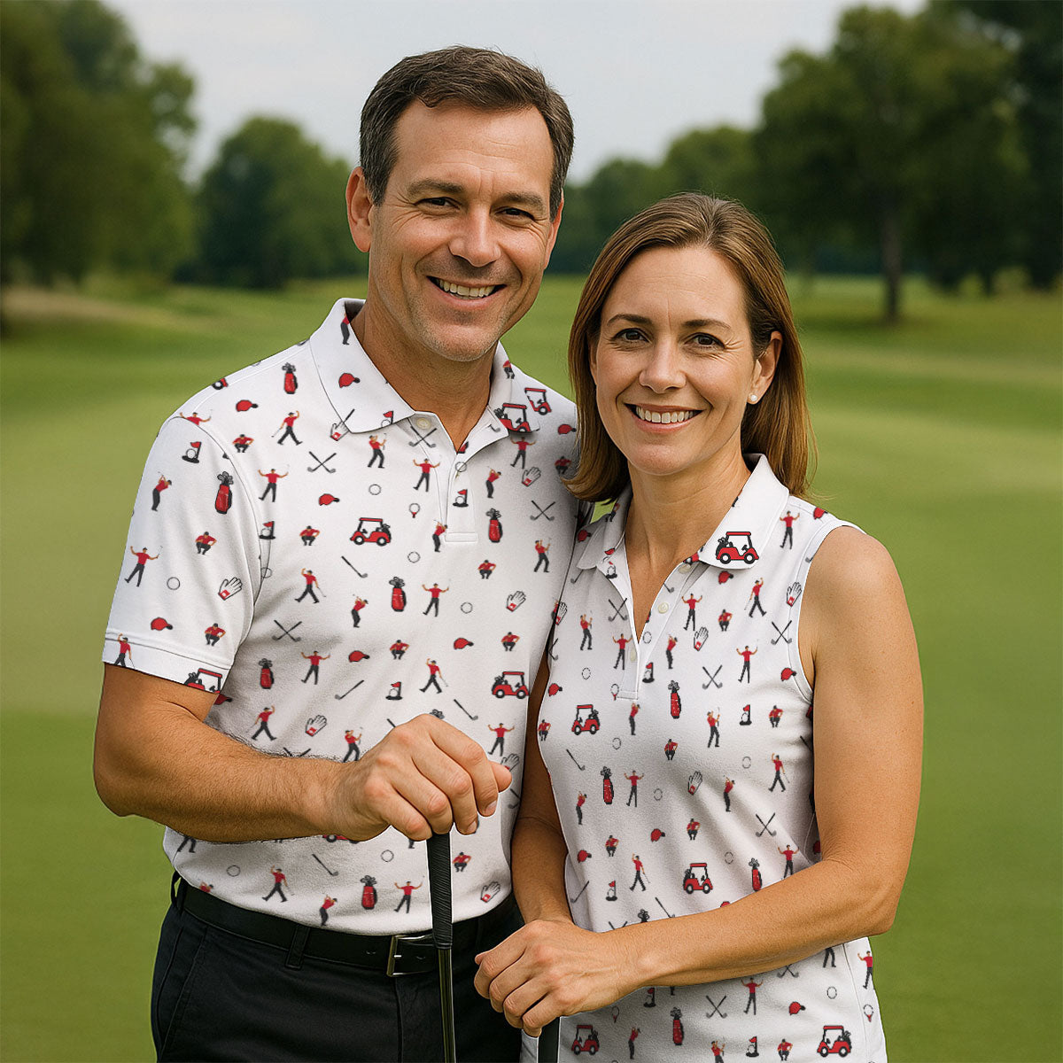 Golf Player Pattern Polo Shirt, Women's Golf Tops, Ladies Golf Shirt