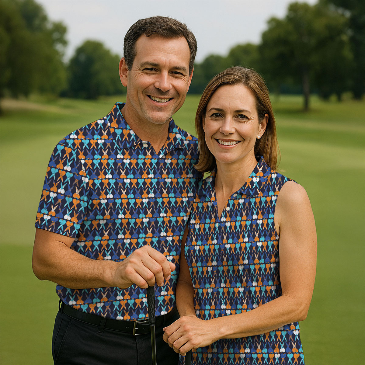 Funny Scissors Pattern Golf Polo Shirt, Golf Polo Shirts For Men, Mens Golf Apparel