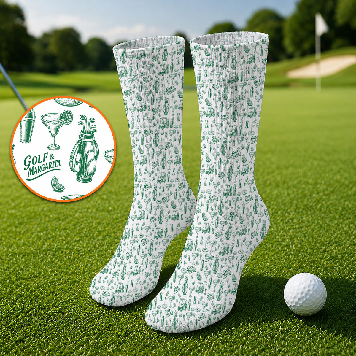Golf & Margarita Pattern Golf Sock, Margarita Lover Golf Socks, Funny Golf Gift For Golfer