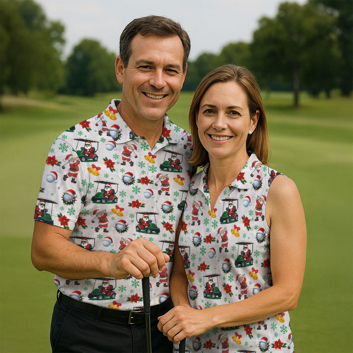 Santa Christmas White Polo Shirt ??ns, Fun Golf Shirts For Men, Christmas Golf Shirt, Golf Shirts For Men