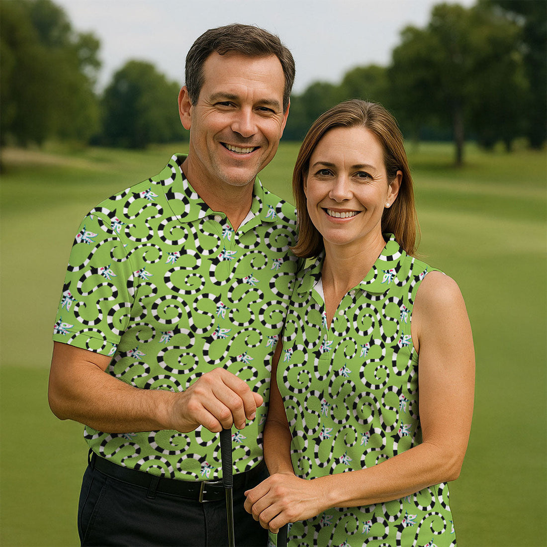 Striped Horror Creature Golf Polo Shirt, Golf Shirts For Men, Halloween Shirts For Men