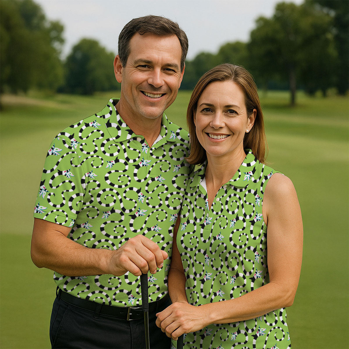 Striped Horror Creature Golf Polo Shirt, Golf Shirts For Men, Halloween Shirts For Men