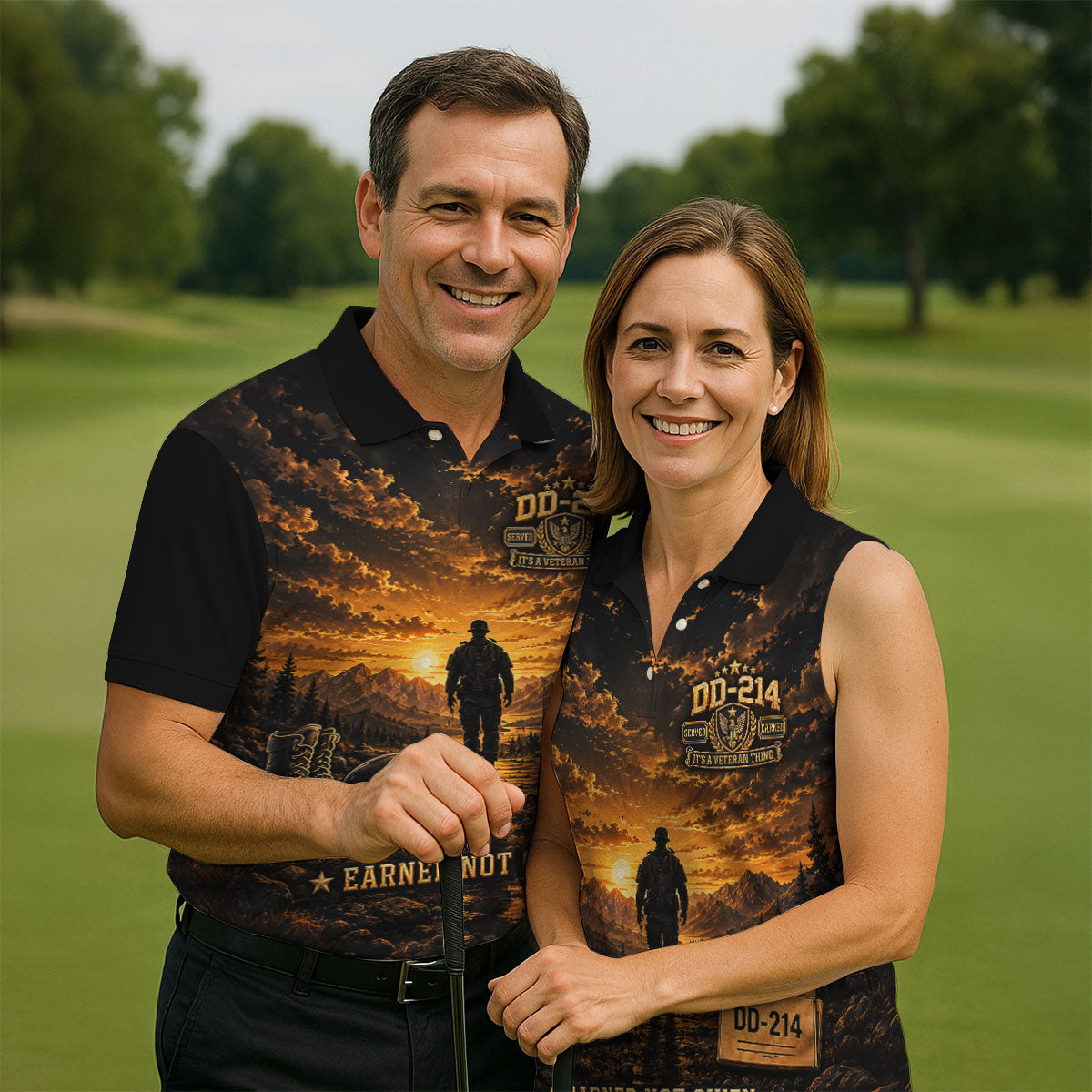 Custom DD-214 Sunset Soldier Golf Polo Shirt, Veterans Day Shirt, Mens Golf Shirts