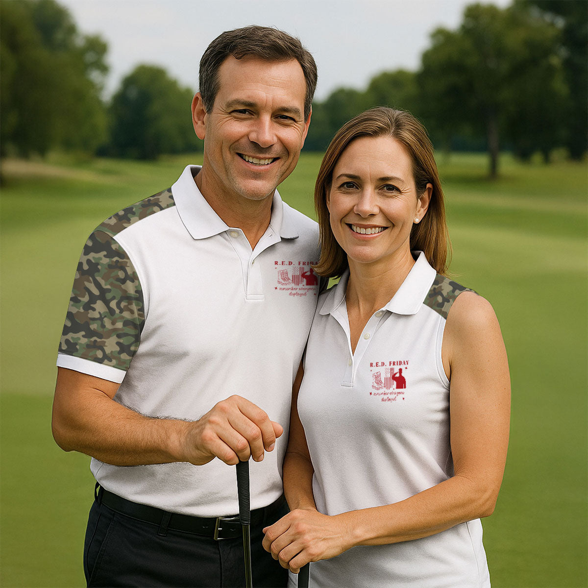 RED Friday Camo White Patriotic 4th Of July Golf Shirt, 250th Anniversary Golf Shirts For Men