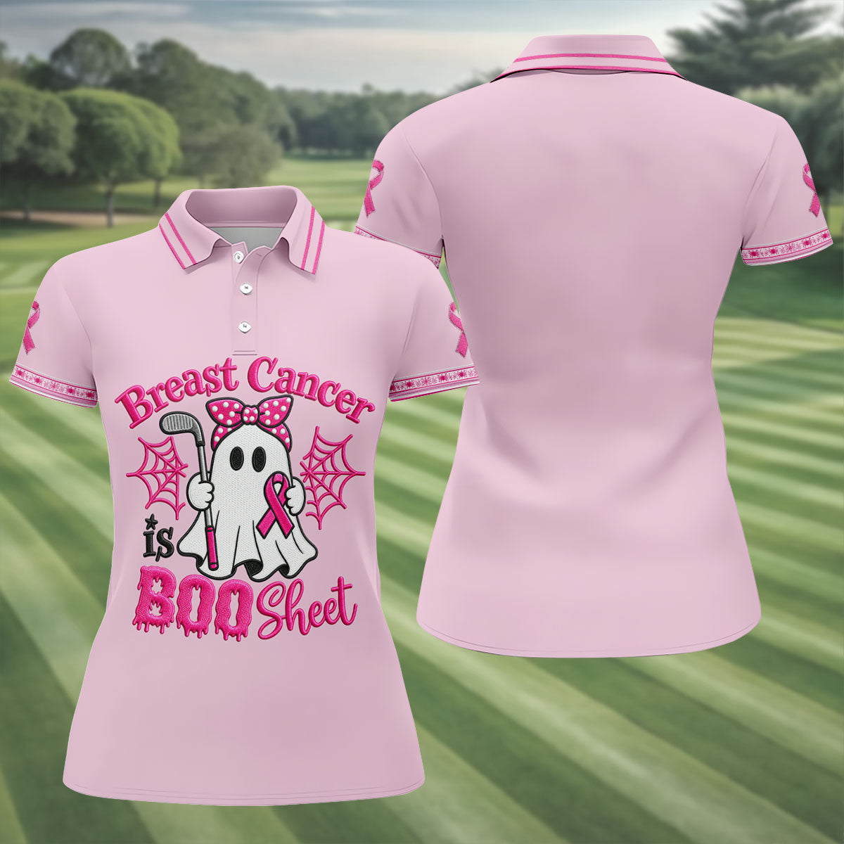 Breast Cancer Is Boo Sheet Ghost Polo Shirt, Women's Sleeveless Golf Shirt, Ladies Golf Top