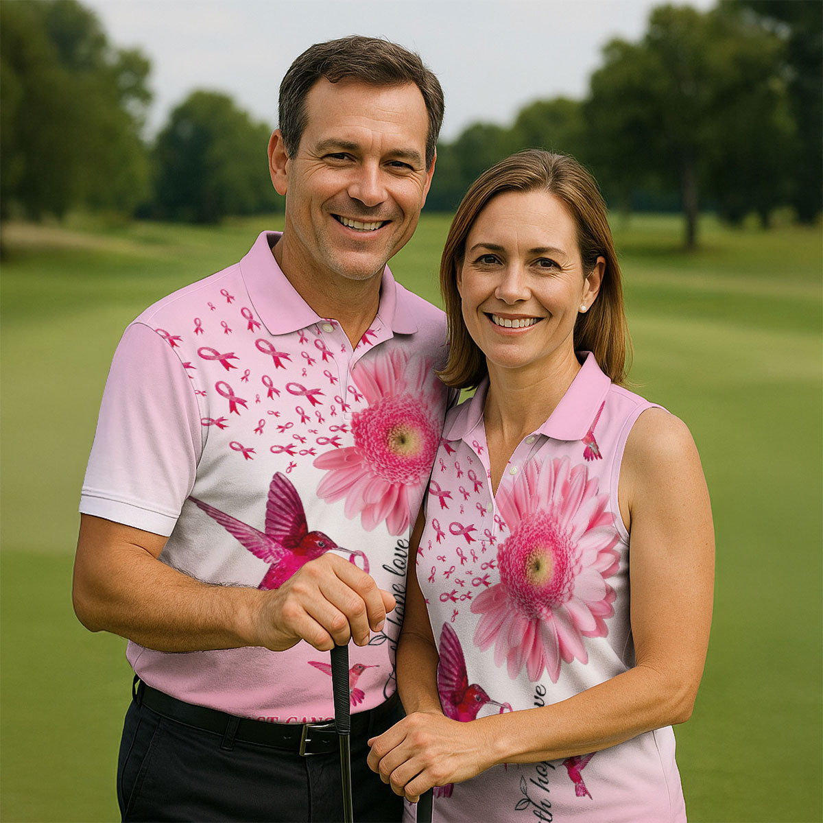 Faith Hope Love Breast Cancer Men's Golf Shirt, Breast Cancer Awareness Shirt, Pink Golf Shirt, Golf Shirts For Men