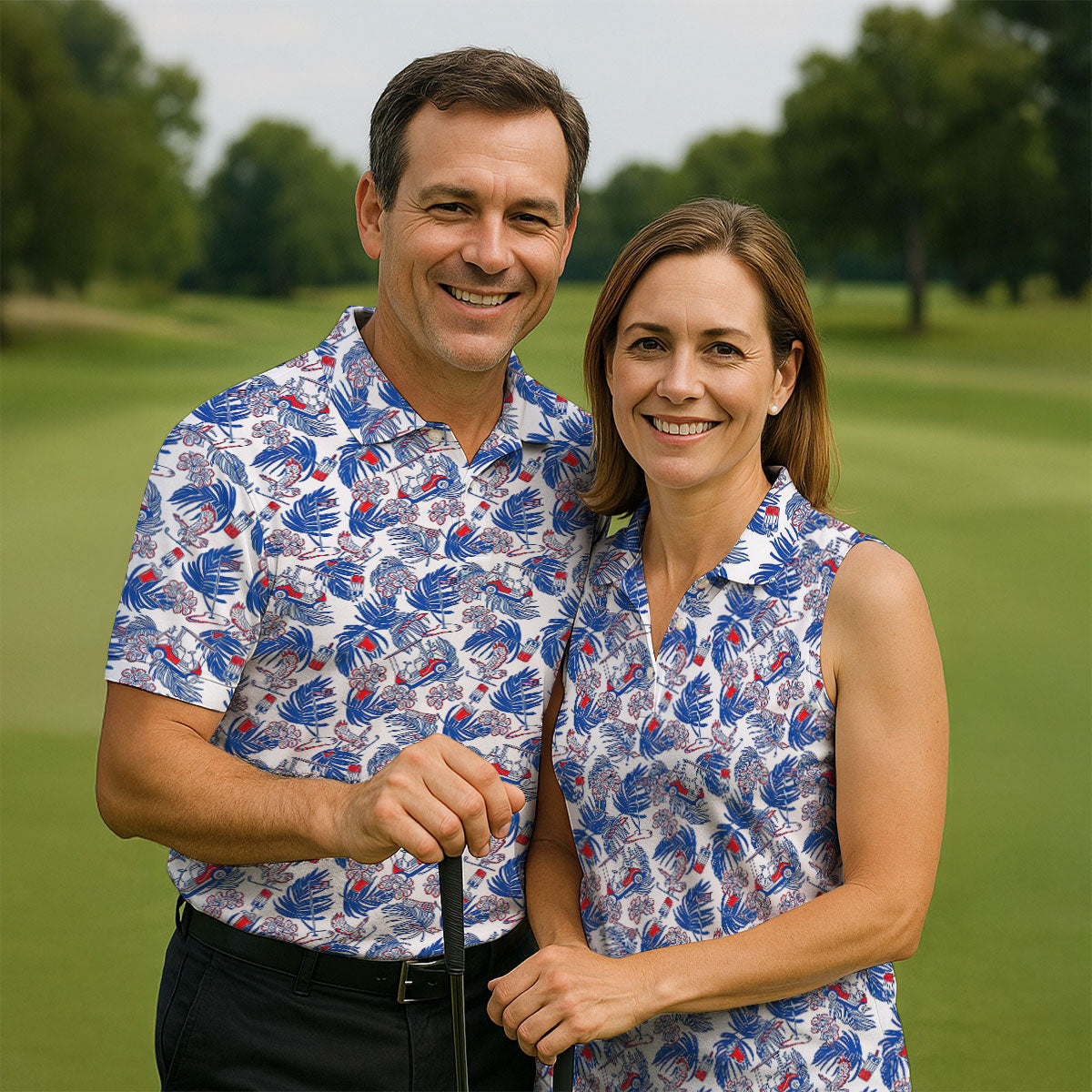 Par-Tee In The USA Red White Blue Tropical Golf Shirt, 250 Years Patriotic 4th Of July Golf Shirts For Men