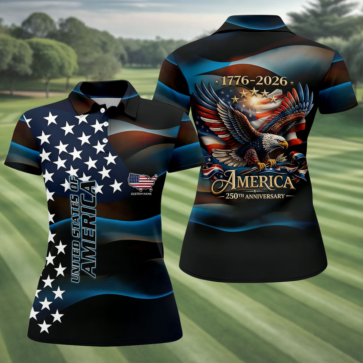 Red White Blue Bald Eagle Patriotic Golf Shirt, America 250th Anniversary Golf Shirt For Women