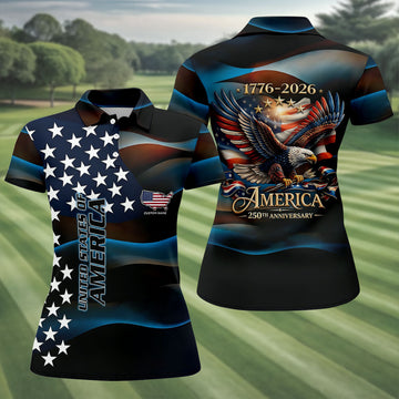 Red White Blue Bald Eagle Patriotic Golf Shirt, America 250th Anniversary Golf Shirt For Women