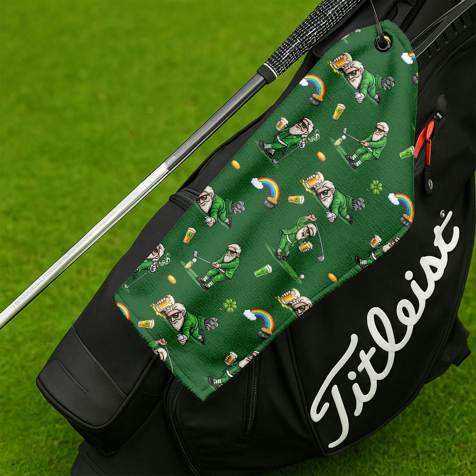 Green St. Patrick’s Day Leprechaun Golf Towel, Funny Golf Gift, Golf Accessories