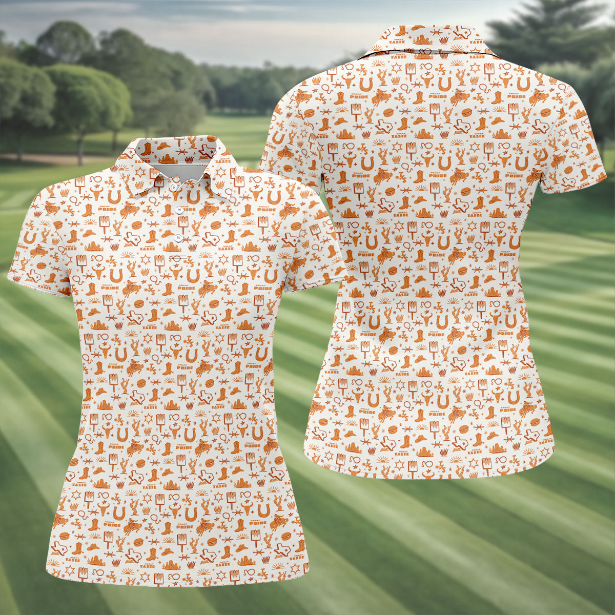 Texas Cowboy Western Pattern Golf Polo Shirt, Ladies Golf Shirts, Hawaiian Golf Shirt
