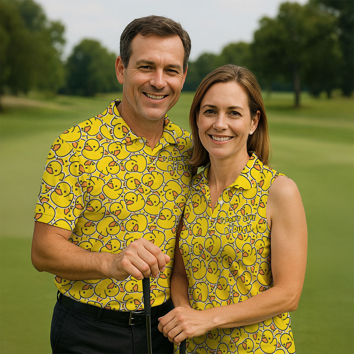 I Don't Give A Duck Yellow Rubber Duck Hawaiian Golf Shirt, Men's Funny Golf Shirts