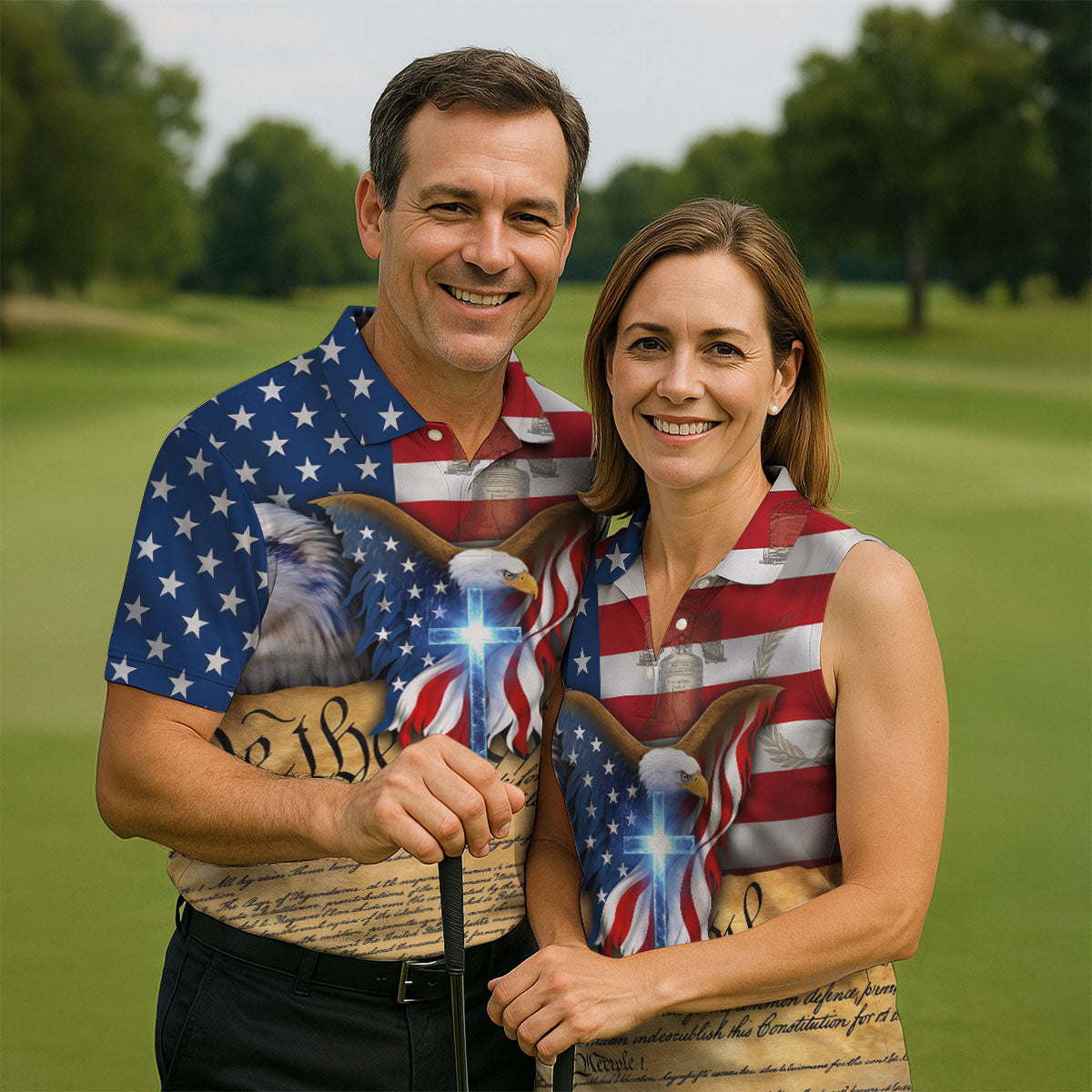 God Bless America 250 Years Of Freedom Faith Cross Patriotic Golf Shirt, 4th Of July Golf Shirts For Men