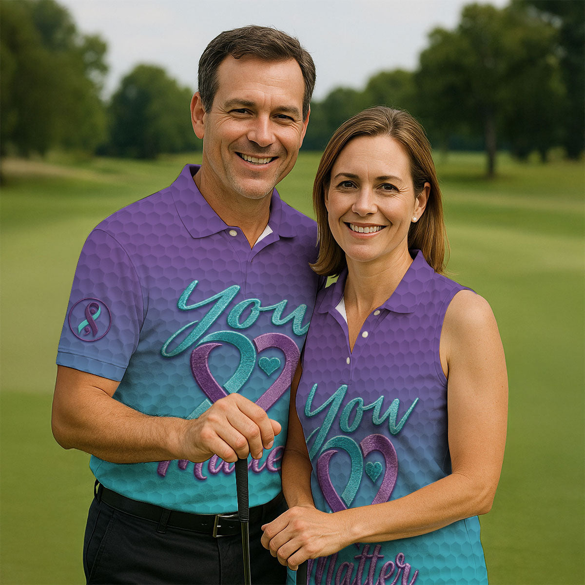 You Matter Suicide Prevention Ribbon Heart Polo Shirts For Men, Golf Apparel For Men
