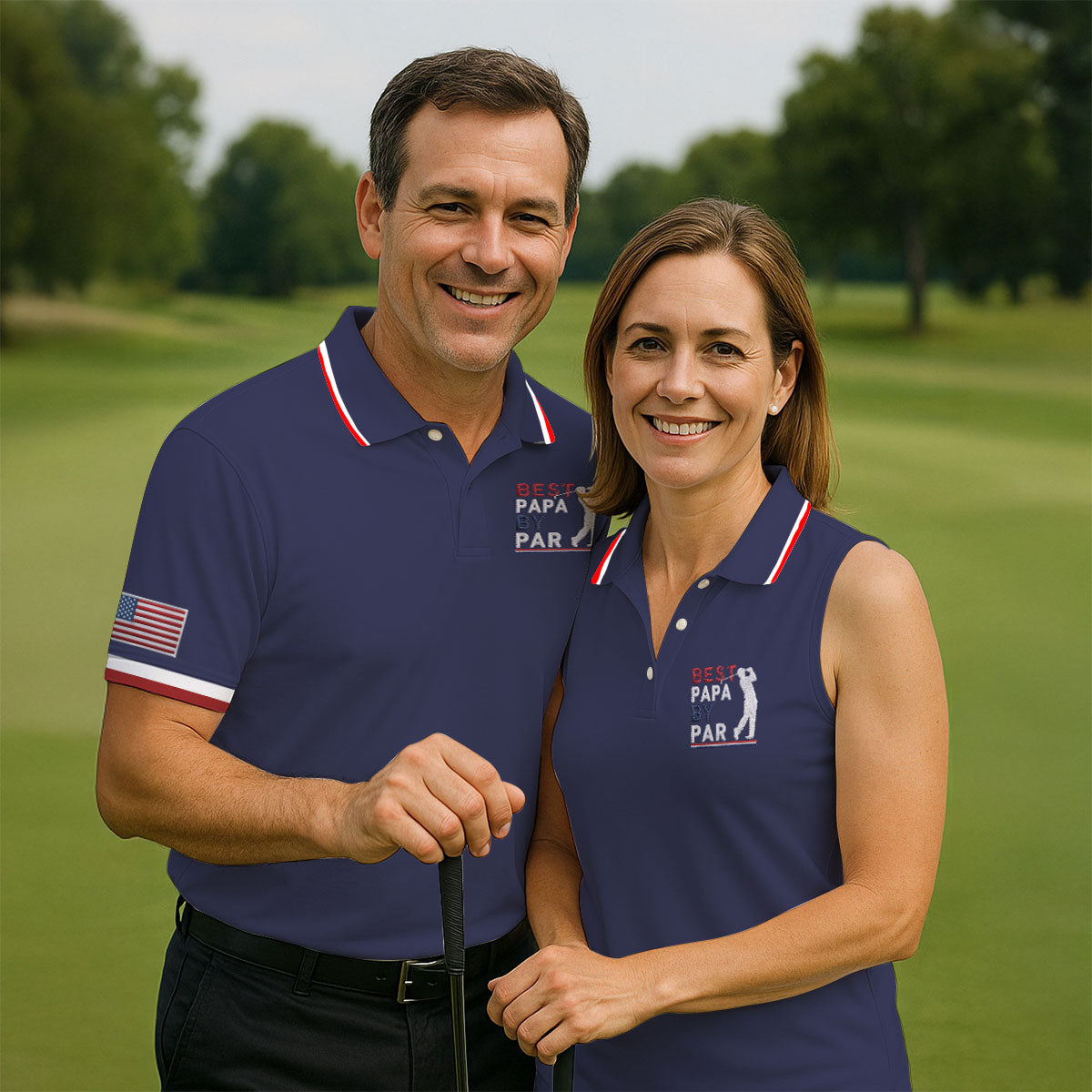 Navy Best Papa By Par Embroidered Golf Polo Shirt, Mens Golf Polo, Golf Apparel For Men